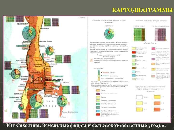 КАРТОДИАГРАММЫ Юг Сахалина. Земельные фонды и сельскохозяйственные угодья. 