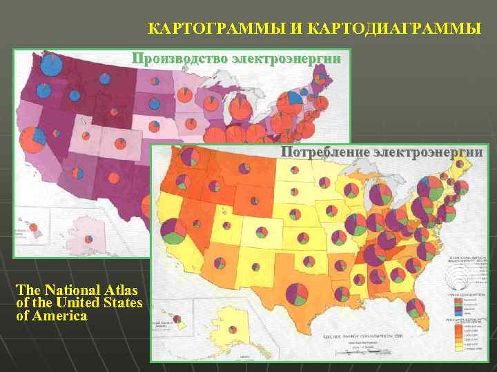 КАРТОГРАММЫ И КАРТОДИАГРАММЫ Производство электроэнергии Потребление электроэнергии The National Atlas of the United States