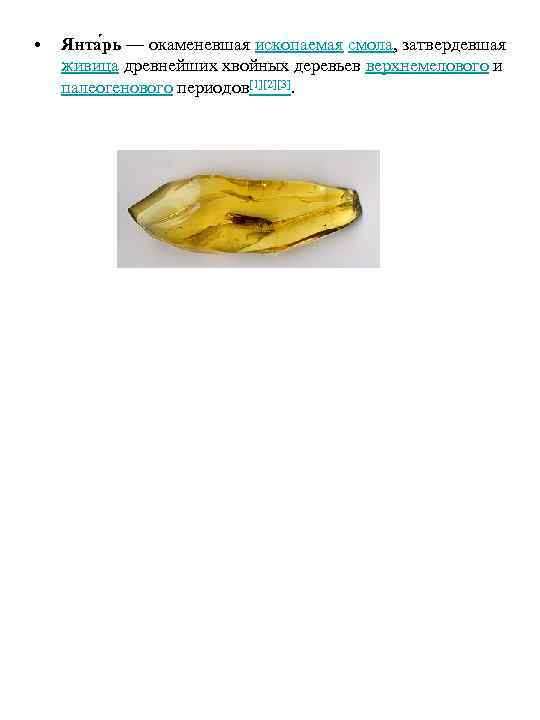  • Янта рь — окаменевшая ископаемая смола, затвердевшая живица древнейших хвойных деревьев верхнемелового