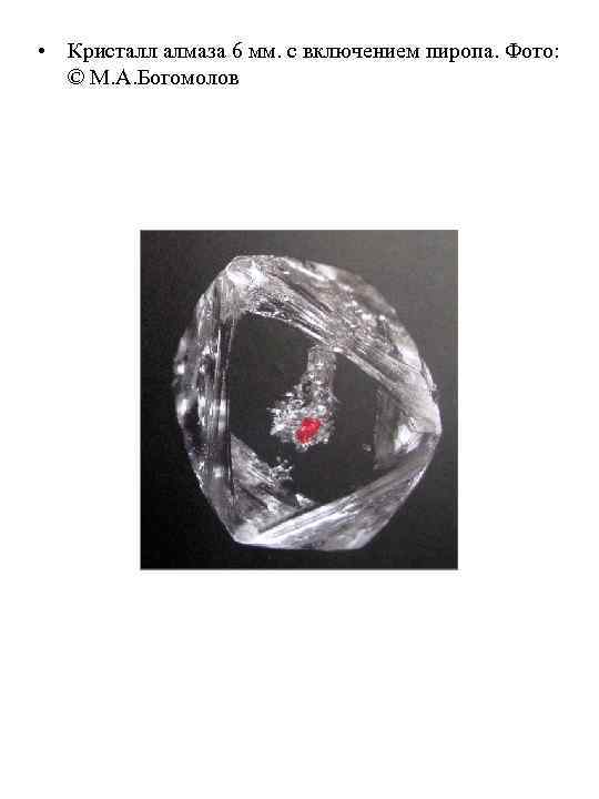  • Кристалл алмаза 6 мм. с включением пиропа. Фото: © М. А. Богомолов