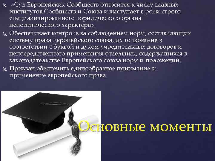  «Суд Европейских Сообществ относится к числу главных институтов Сообществ и Союза и выступает