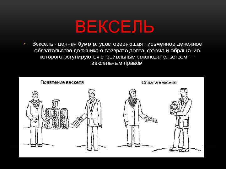 ВЕКСЕЛЬ • Вексель - ценная бумага, удостоверяющая письменное денежное обязательство должника о возврате долга,