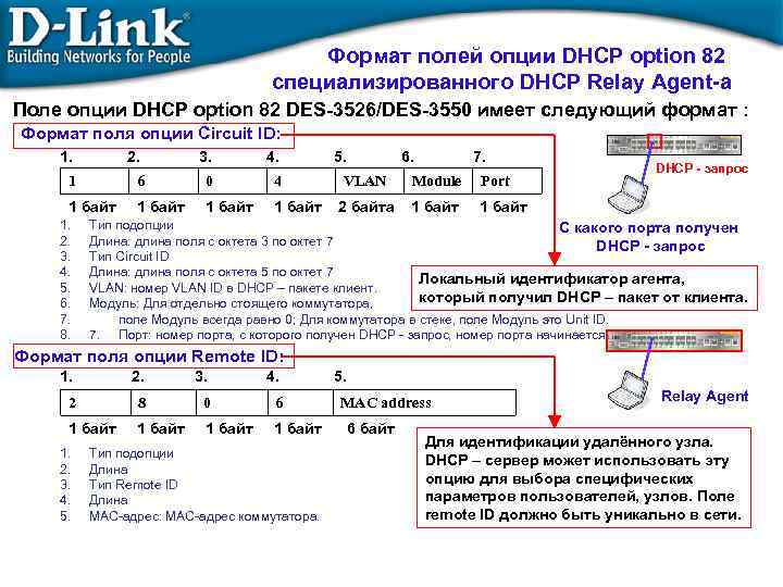 Формат полей опции DHCP option 82 специализированного DHCP Relay Agent-а Поле опции DHCP option