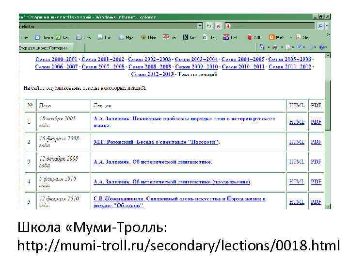 Школа «Муми-Тролль: http: //mumi-troll. ru/secondary/lections/0018. html 