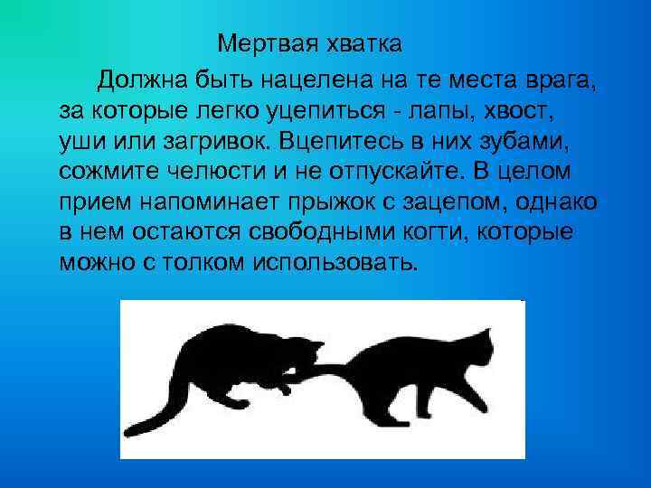 Мертвая хватка Должна быть нацелена на те места врага, за которые легко уцепиться -