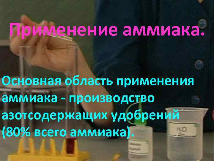 Применение аммиака. Основная область применения аммиака - производство азотсодержащих удобрений (80% всего аммиака). 