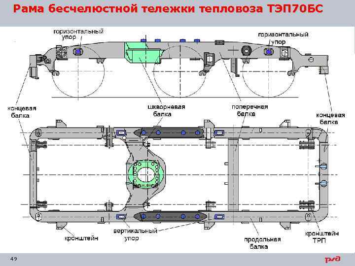 Рама бесчелюстной тележки тепловоза ТЭП 70 БС 49 