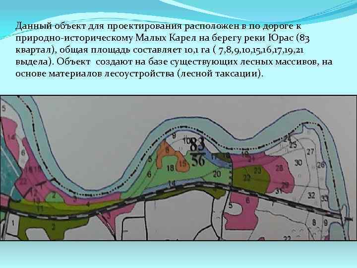 Данный объект для проектирования расположен в по дороге к природно-историческому Малых Карел на берегу