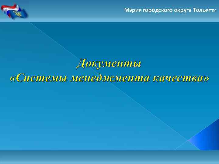 Мэрия городского округа Тольятти Документы «Системы менеджмента качества» 