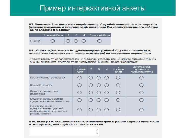 Пример интеркактивной анкеты ФОРМАТ ИНТЕРАКТИВНОЙ АНКЕТЫ 