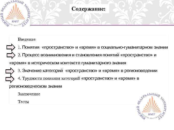 Содержание: Введение 1. Понятия «пространство» и «время» в социально-гуманитарном знании 2. Процесс возникновения и