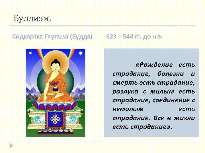 Буддизм. Сидхартха Гаутама (Будда) 623 – 544 гг. до н. э. «Рождение есть страдание,