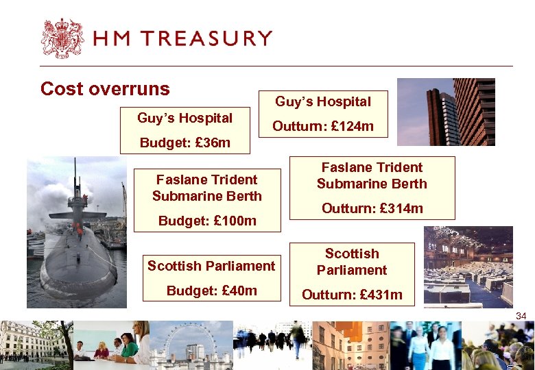 Cost overruns Guy’s Hospital Outturn: £ 124 m Budget: £ 36 m Faslane Trident
