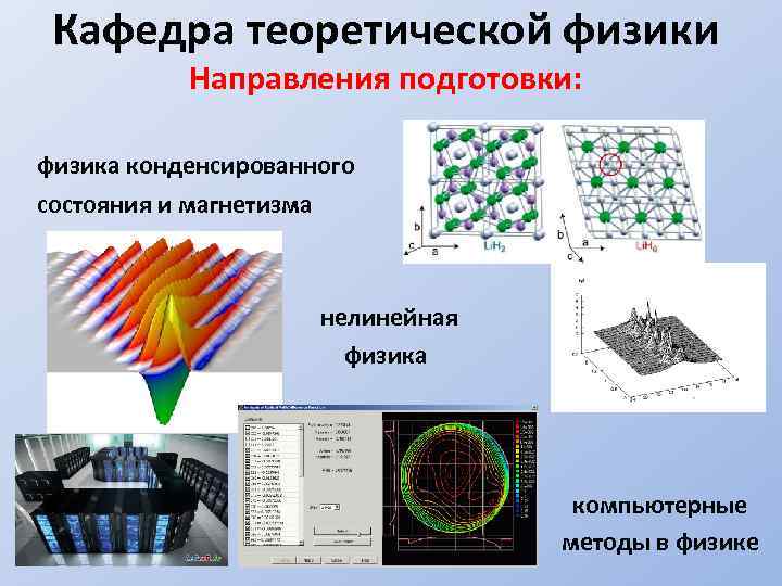 Кафедра теоретической физики Направления подготовки: физика конденсированного состояния и магнетизма нелинейная физика компьютерные методы
