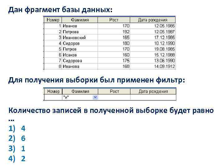 Приведен фрагмент базы данных