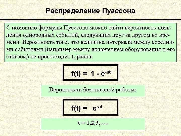 11 Распределение Пуассона С помощью формулы Пуассона можно найти вероятность появления однородных событий, следующих