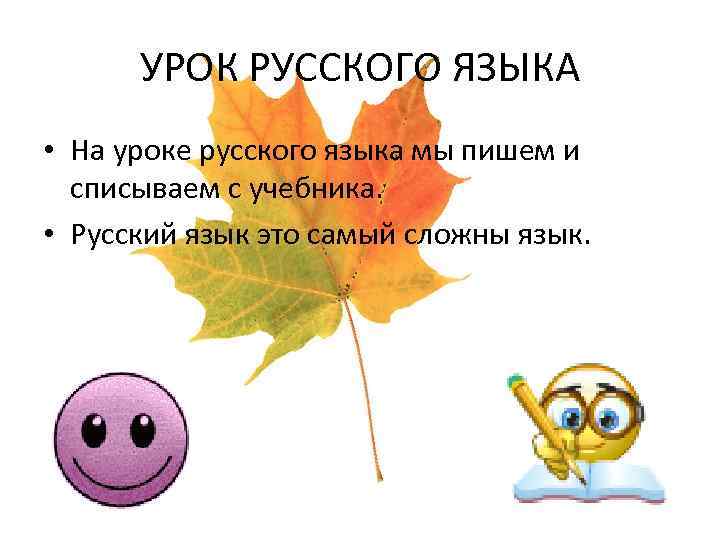 УРОК РУССКОГО ЯЗЫКА • На уроке русского языка мы пишем и списываем с учебника.