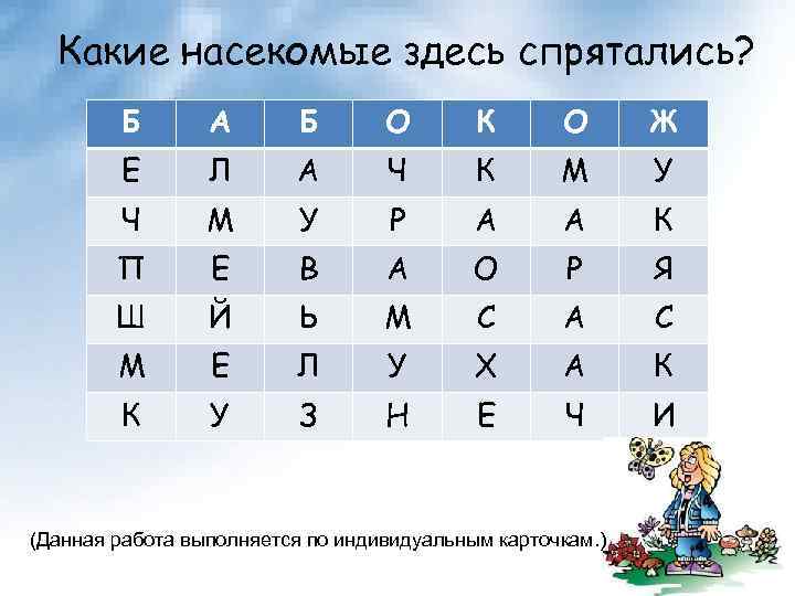 Какие насекомые здесь спрятались? Б А Б О К О Ж Е Л А