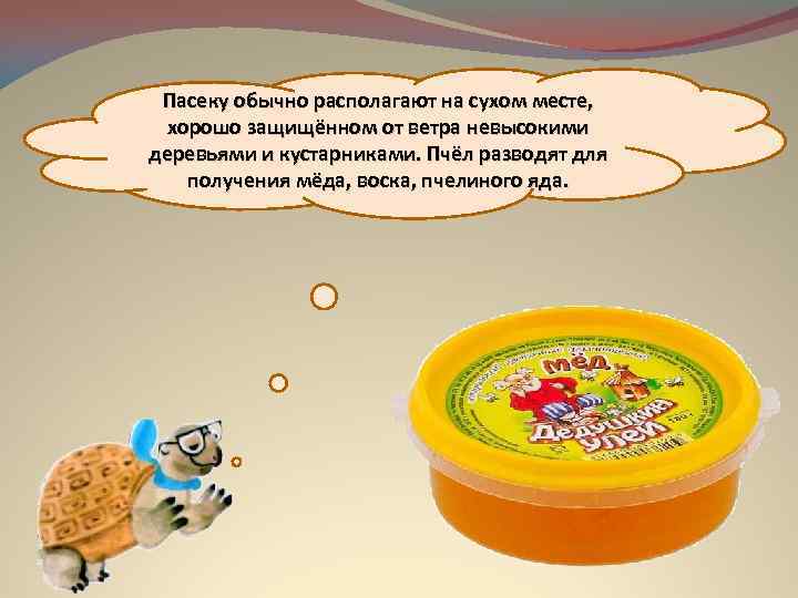 Пасеку обычно располагают на сухом месте, хорошо защищённом от ветра невысокими деревьями и кустарниками.