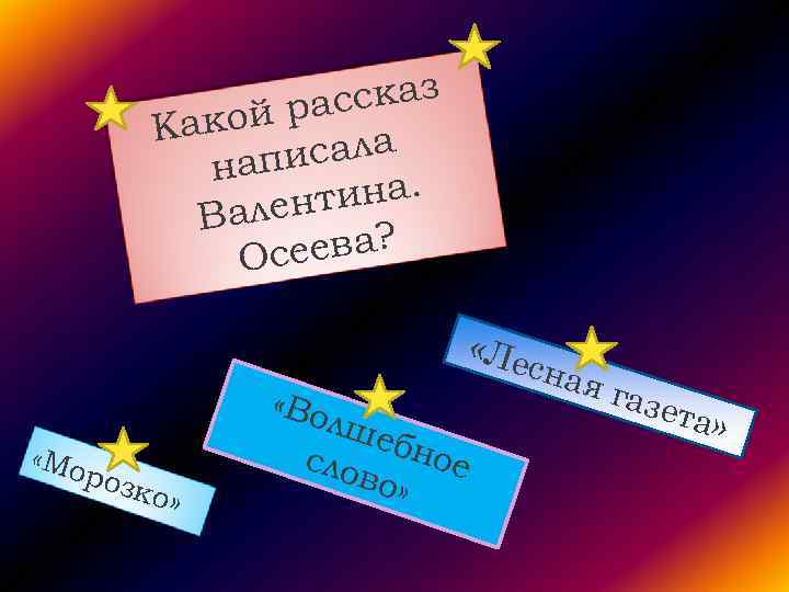 ссказ ой ра Как исала нап ина. алент В сеева? О «Ле «Во «Мо