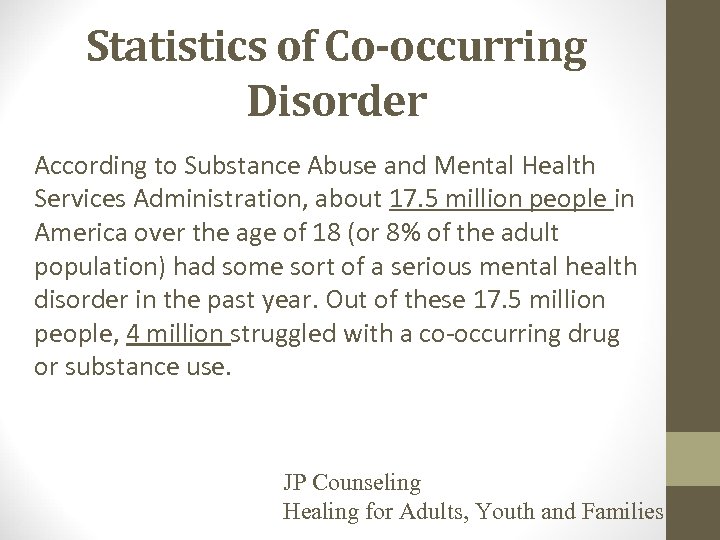 Statistics of Co-occurring Disorder According to Substance Abuse and Mental Health Services Administration, about