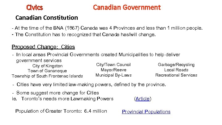 Civics Canadian Government Canadian Constitution - At the time of the BNA (1867) Canada