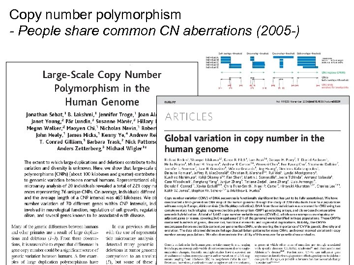 Copy number polymorphism - People share common CN aberrations (2005 -) 