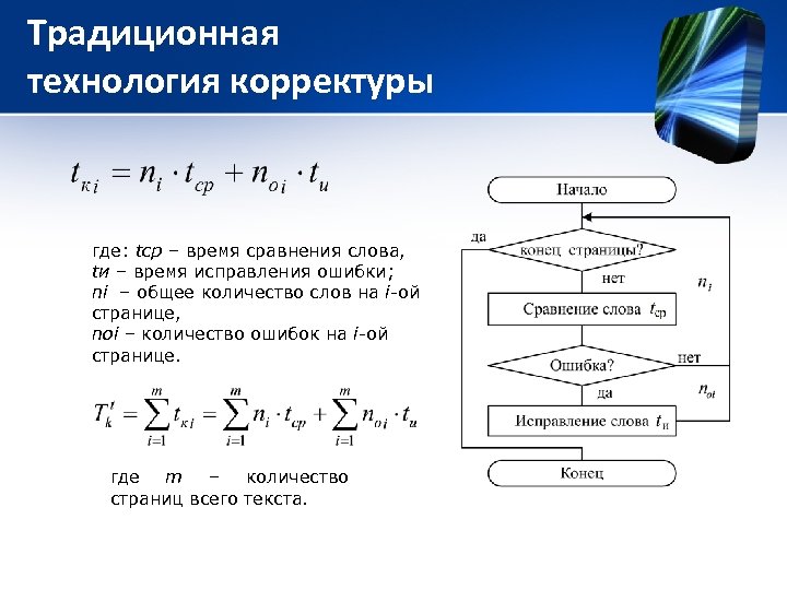 Традиционная технология корректуры где: tср – время сравнения слова, tи – время исправления ошибки;
