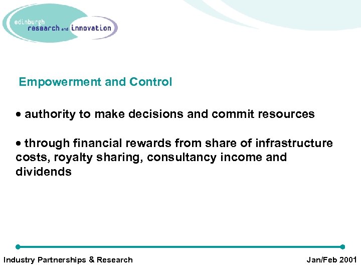 Empowerment and Control · authority to make decisions and commit resources · through financial