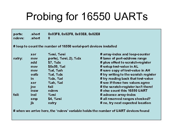 Probing for 16550 UARTs ports: ndevs: . short 0 x 03 F 8, 0