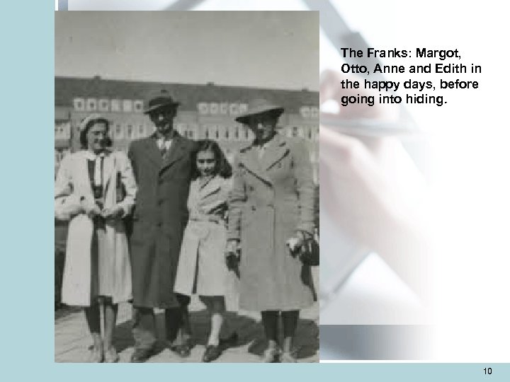 The Franks: Margot, Otto, Anne and Edith in the happy days, before going into