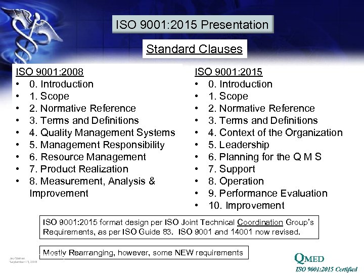 ISO 9001: 2015 Presentation Standard Clauses ISO 9001: 2008 • 0. Introduction • 1.