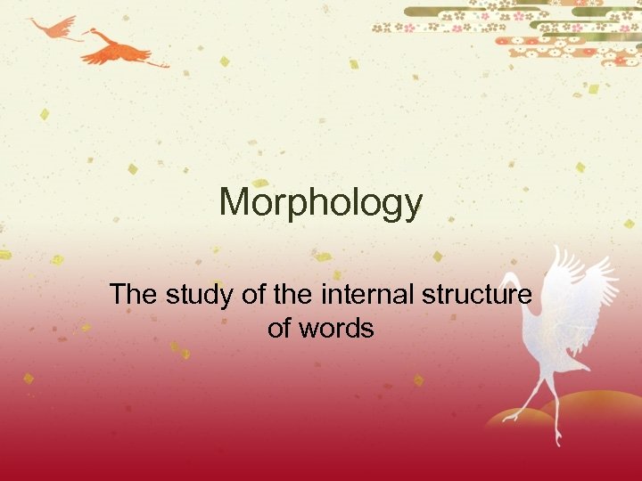 Morphology The study of the internal structure of words 