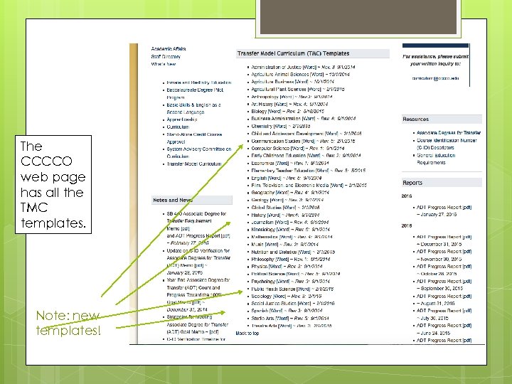 The CCCCO web page has all the TMC templates. Note: new templates! 