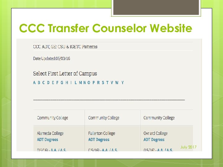 CCC Transfer Counselor Website July 2017 