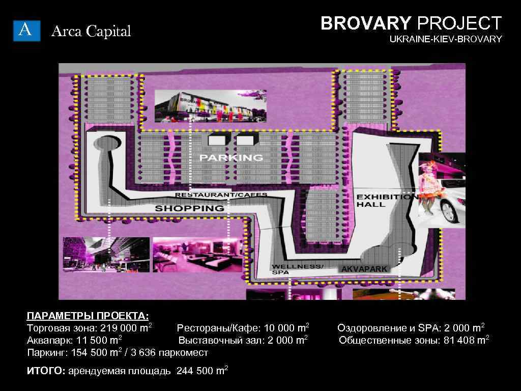 A Arca Capital BROVARY PROJECT UKRAINE-KIEV-BROVARY AKVAPARK ПАРАМЕТРЫ ПРОЕКТА: Торговая зона: 219 000 m