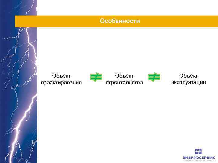 Особенности Объект проектирования Объект строительства Объект эксплуатации 