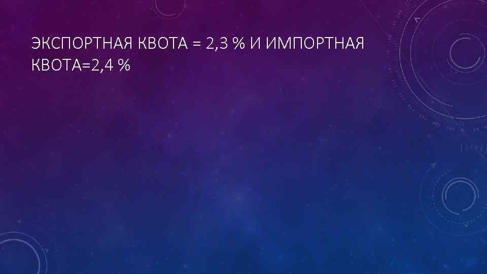 ЭКСПОРТНАЯ КВОТА = 2, 3 % И ИМПОРТНАЯ КВОТА=2, 4 % 