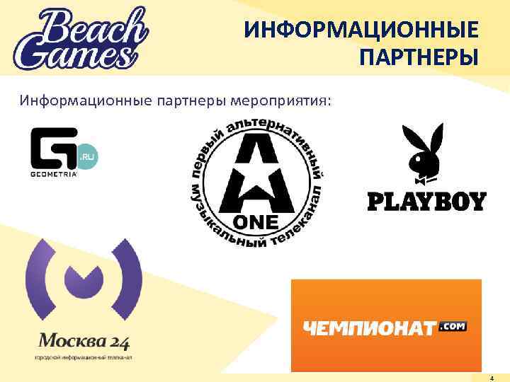 ИНФОРМАЦИОННЫЕ ПАРТНЕРЫ Информационные партнеры мероприятия: 4 