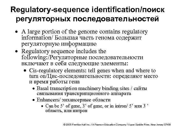 Regulatory-sequence identification/поиск регуляторных последовательностей · A large portion of the genome contains regulatory information/