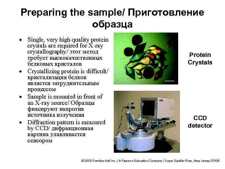 Preparing the sample/ Приготовление образца · Single, very high quality protein crystals are required