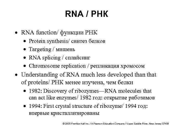RNA / РНК · RNA function/ функции РНК · · Protein synthesis/ синтез белков