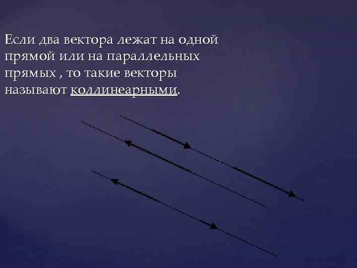 Если два вектора лежат на одной прямой или на параллельных прямых , то такие