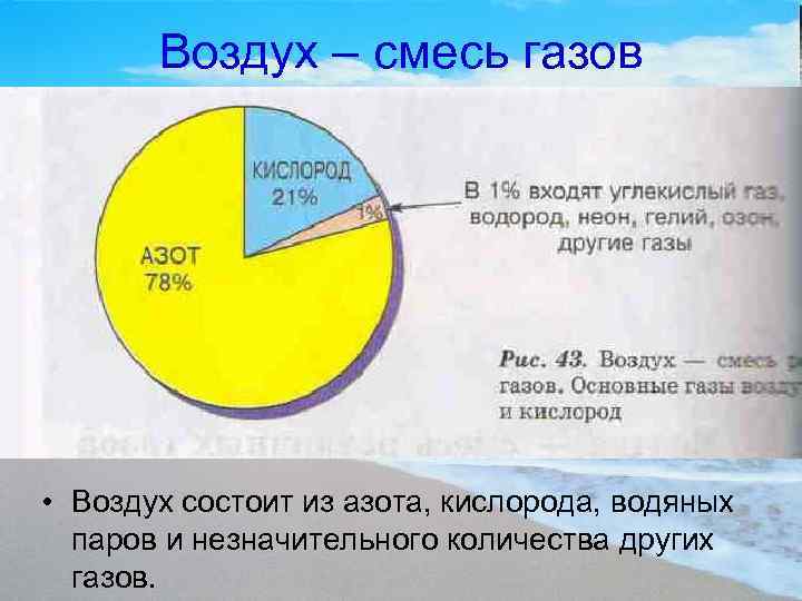 Воздух – смесь газов • Воздух состоит из азота, кислорода, водяных паров и незначительного