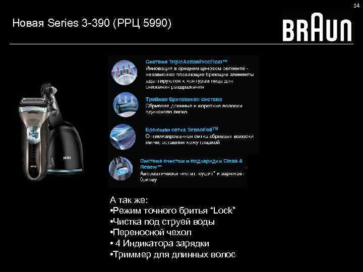 14 Новая Series 3 -390 (РРЦ 5990) А так же: • Режим точного бритья