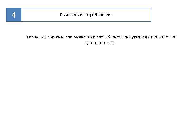4 Выявление потребностей. Типичные вопросы при выявлении потребностей покупателя относительно данного товара. 