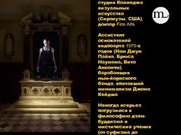 Bill Viola студии Колледжа визуальных искусства (Сиракузы, США), доктор Fine Arts Ассистент основателей видеоарта