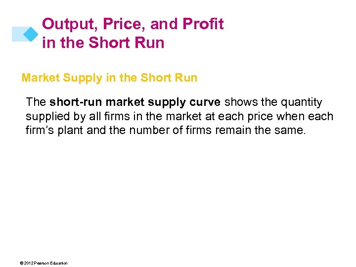 Output, Price, and Profit in the Short Run Market Supply in the Short Run