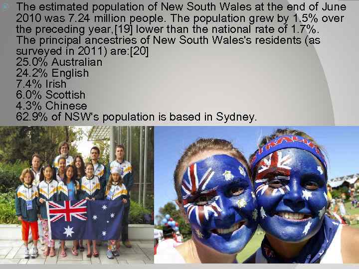  The estimated population of New South Wales at the end of June 2010