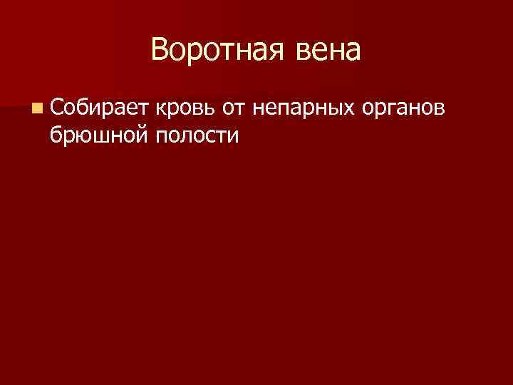 Воротная вена n Собирает кровь от непарных органов брюшной полости 